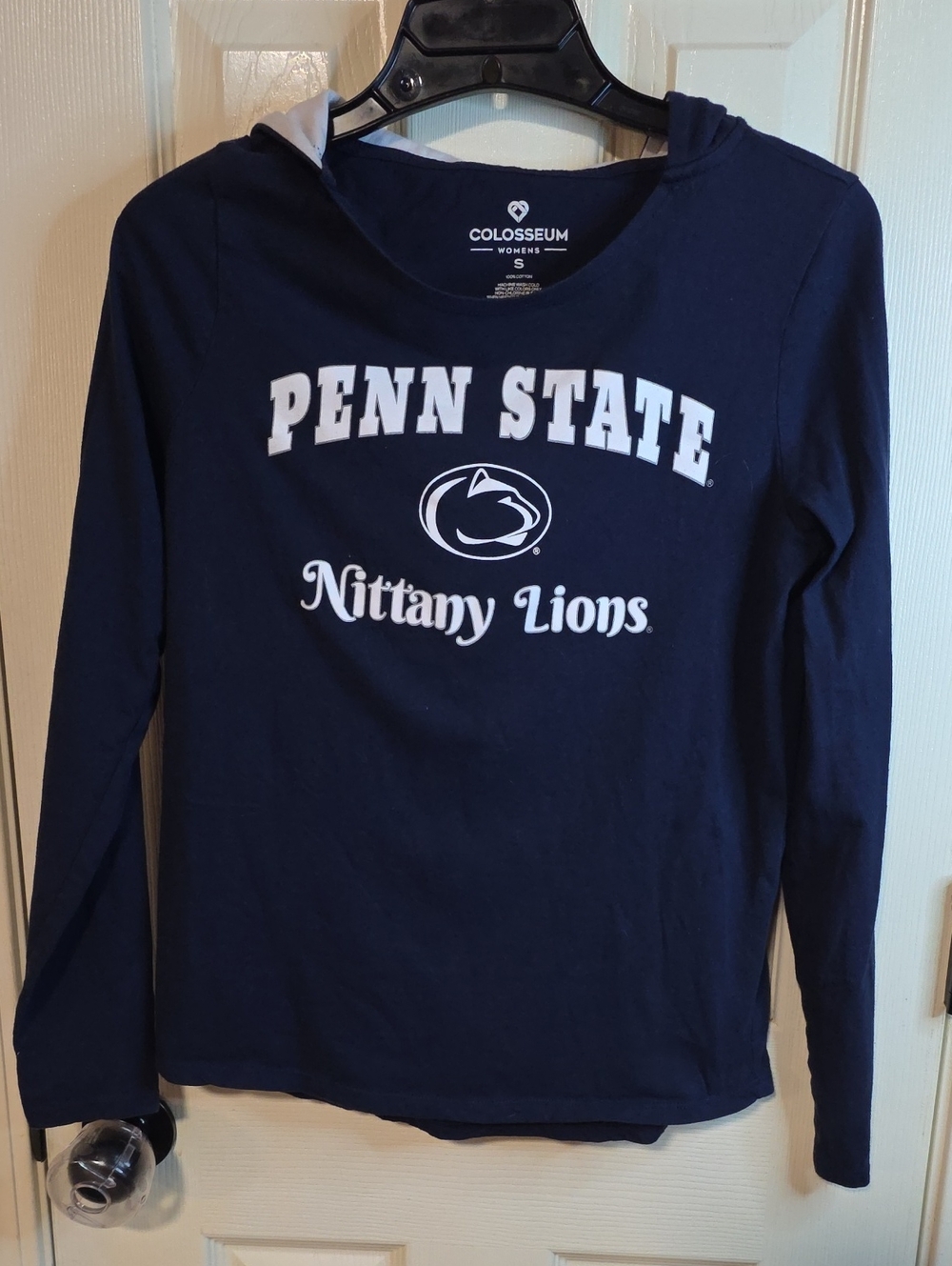 Colosseum Women's Navy and White Logo T-Shirt, With Hood.